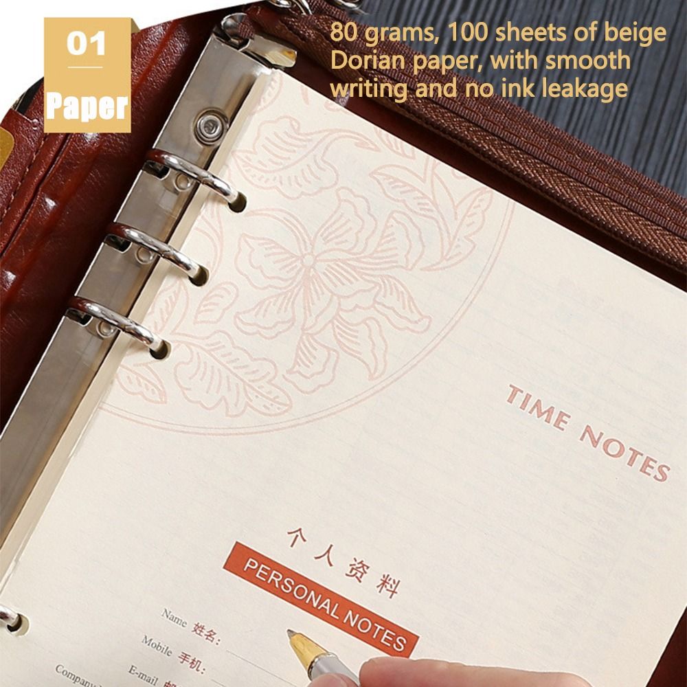 Leatherwork Books - Portable File Folder PU Leather 6-Ring