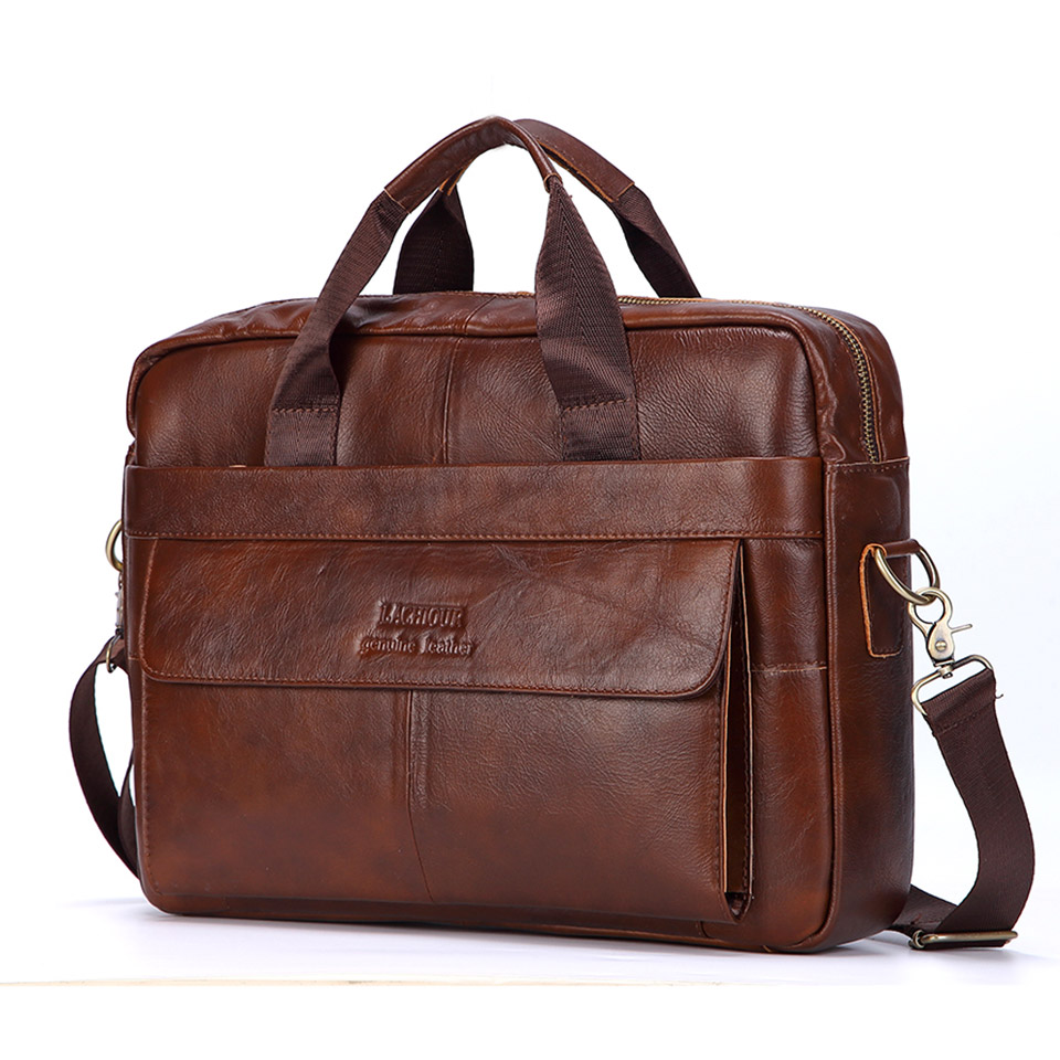 Leather Work Bag - Men Genuine Leather Handbag Fashion Office
