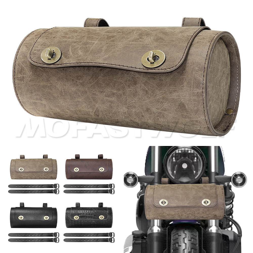 Leather Work Bag - Retro Motorcycle Front Fork Handlebar Bag