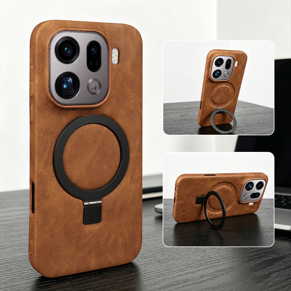 Leather X - Foldable Magnetic Bracket Ring Leather Case