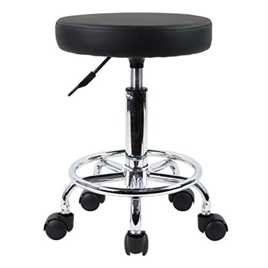 Leather Works - PU Leather Round Rolling Stool with