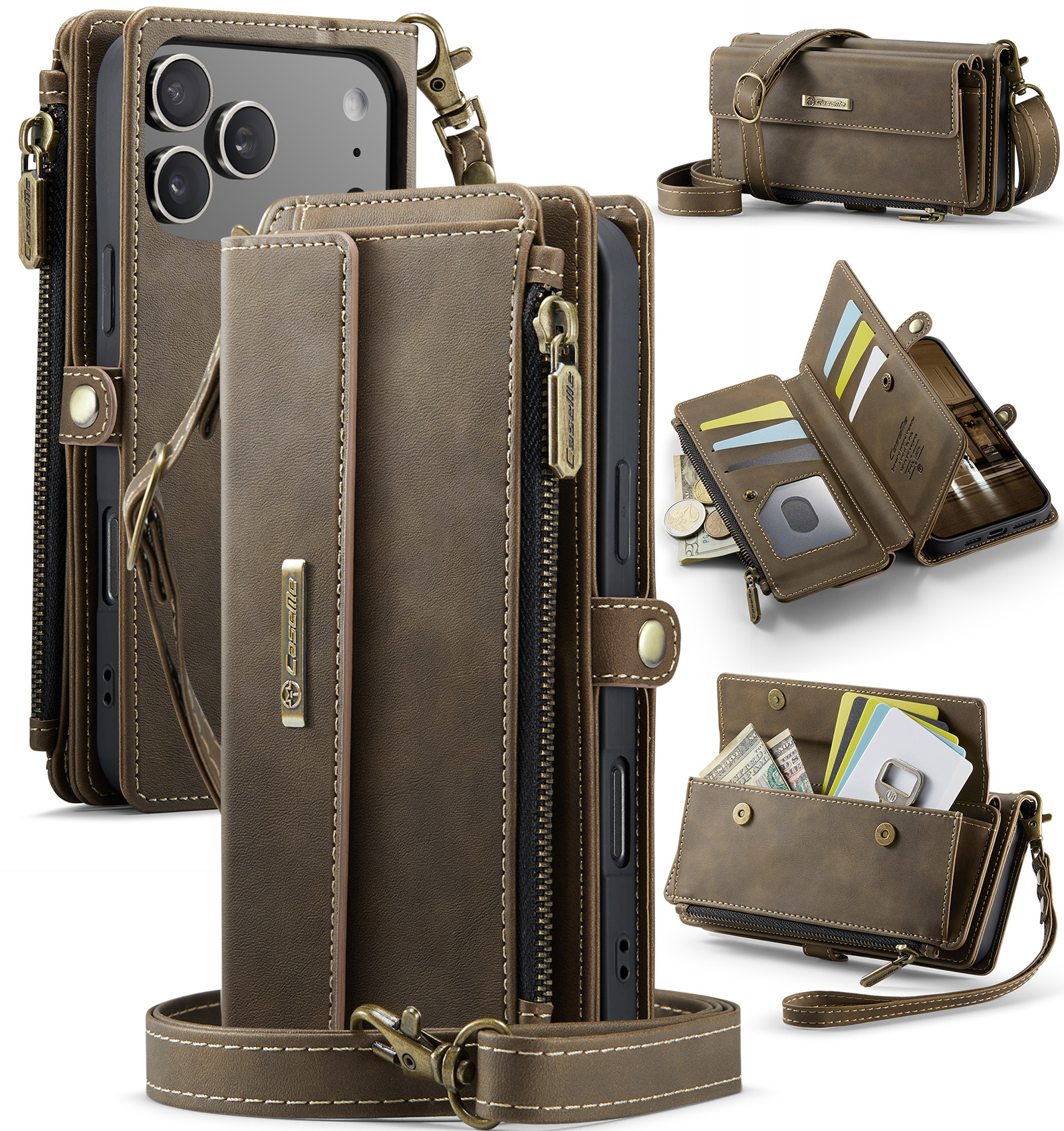 Leather Work Bag - Business Magnetic Card Solt Wallet Leather