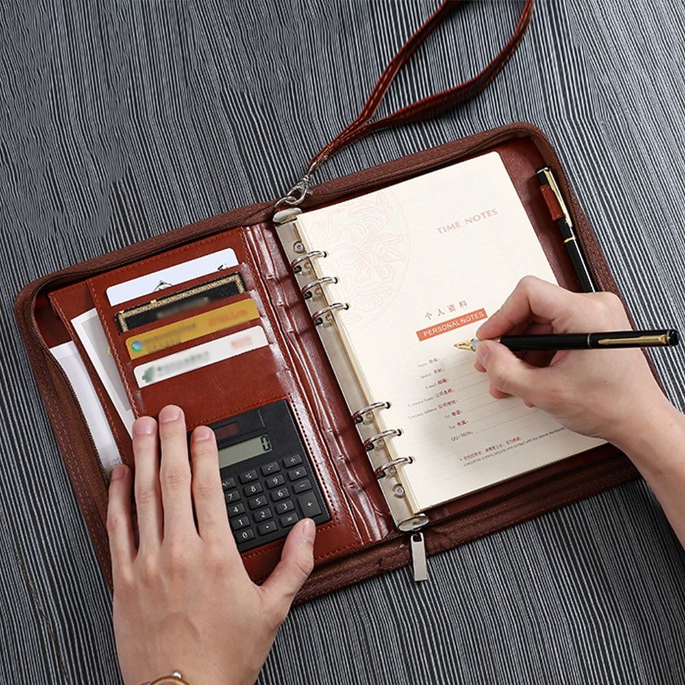 Leatherwork Books - Portable File Folder PU Leather 6-Ring