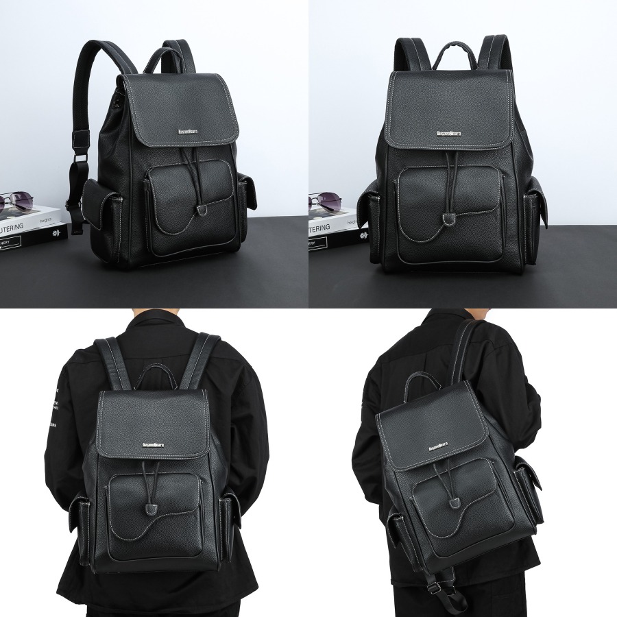 Leather Works - 【New Arrival】Women's Black Faux Leather Backpack,