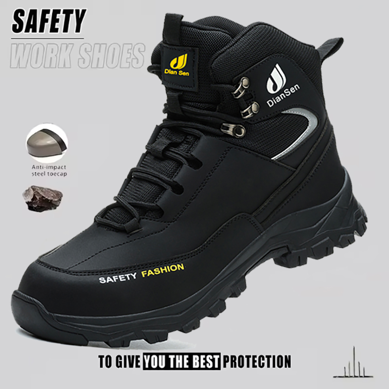 Mens Work Shoes Steel Toe Boot - Leather Work Fabric ulasan dan harga