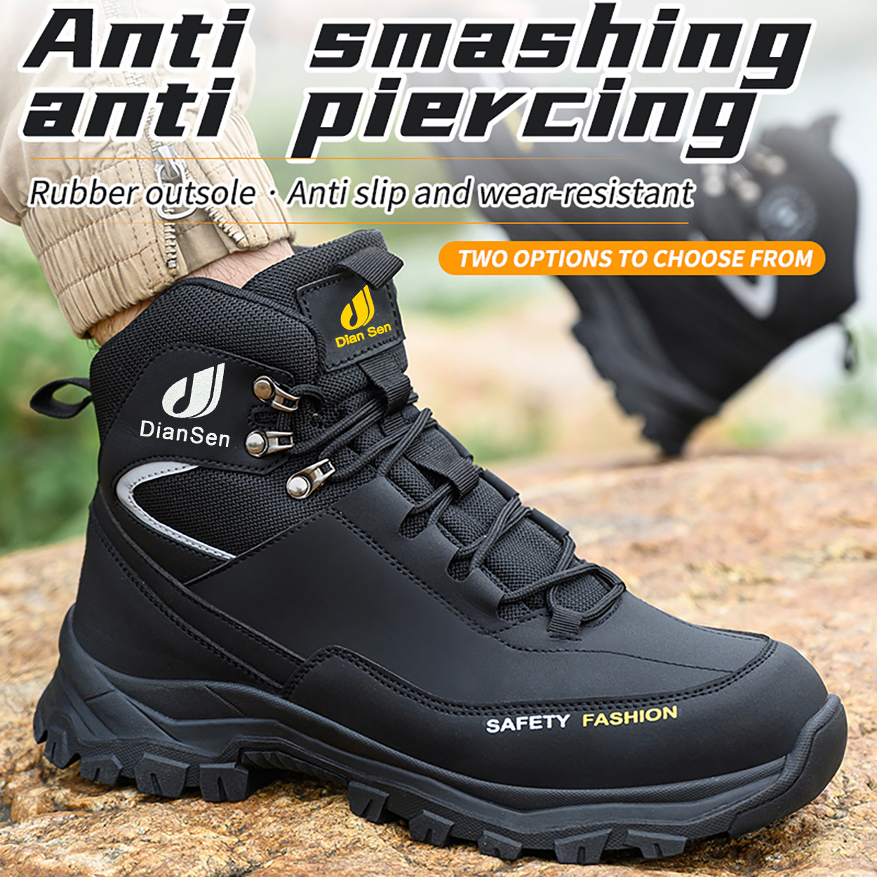 Mens Work Shoes Steel Toe Boot - Leather Work Fabric ulasan dan harga