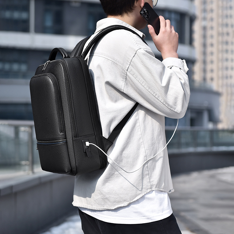 PU Leather Men's Backpack USB  - Leather Work Bag ulasan dan harga