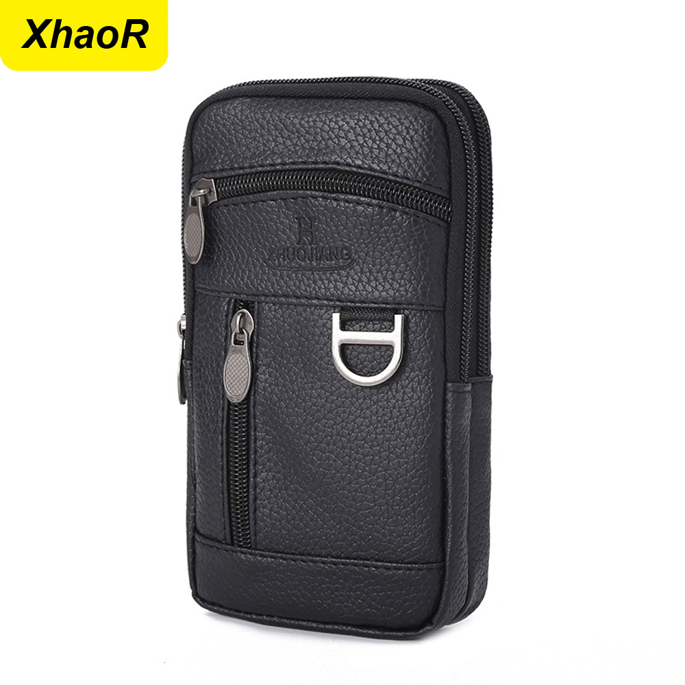 Men Waist Bag Mobile Phone Bag - Leather Work Bag ulasan dan harga