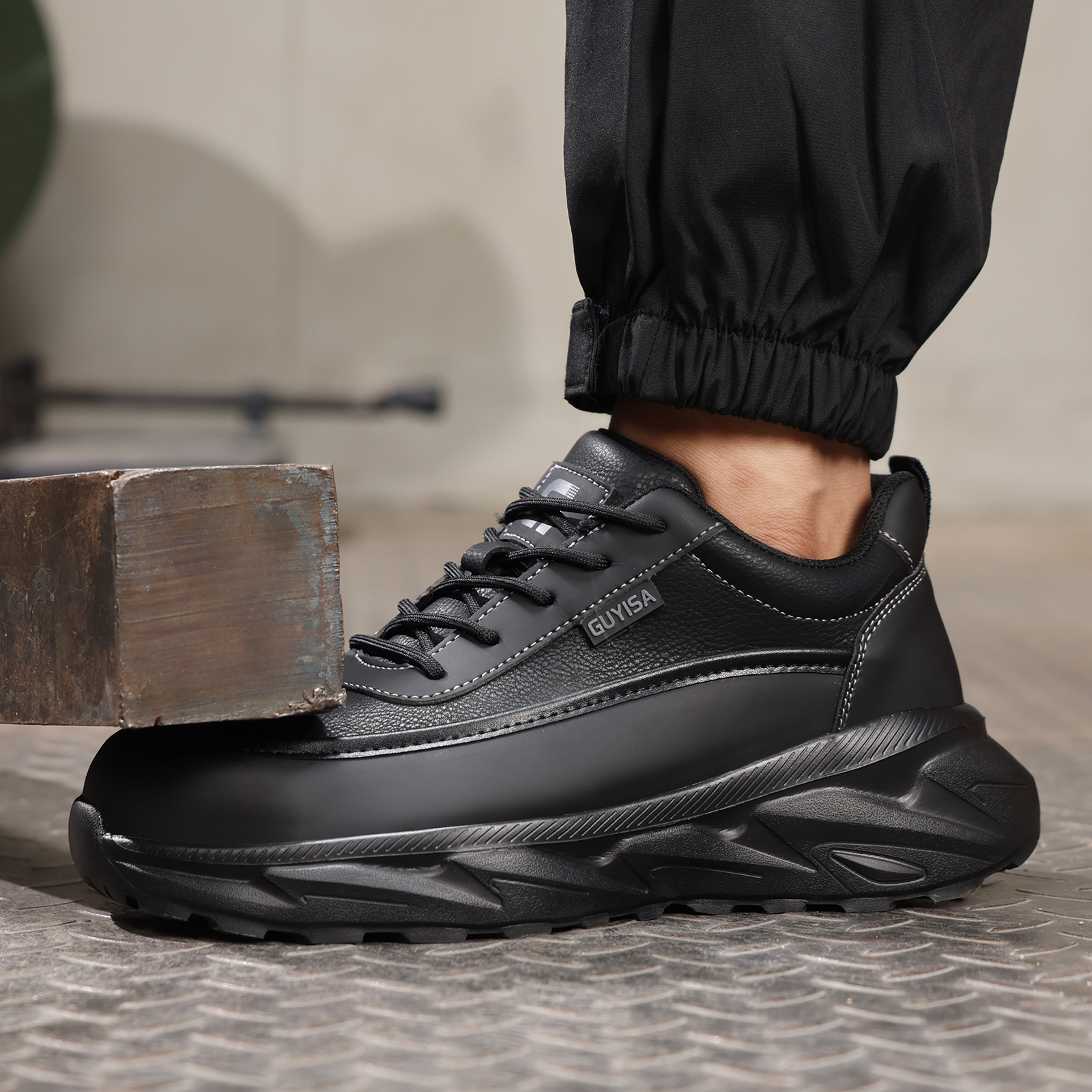 GUYISA Men's Work Shoes - Brea - Leather Work Fabric ulasan dan harga