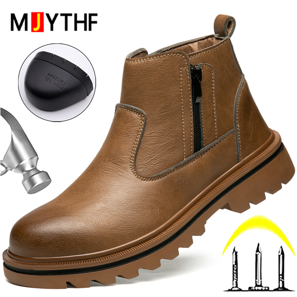 Brown leather boots Men Steel  - Leather Work Fabric ulasan dan harga