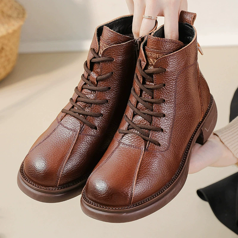 New Autumn Cowhide Mid-Heel So - Leather Work Women Shoes ulasan dan harga