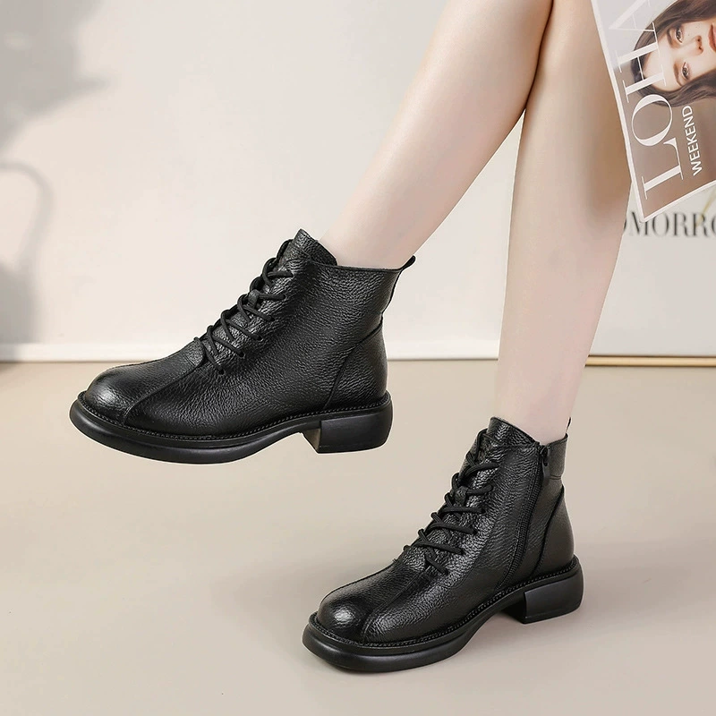 New Autumn Cowhide Mid-Heel So - Leather Work Women Shoes ulasan dan harga