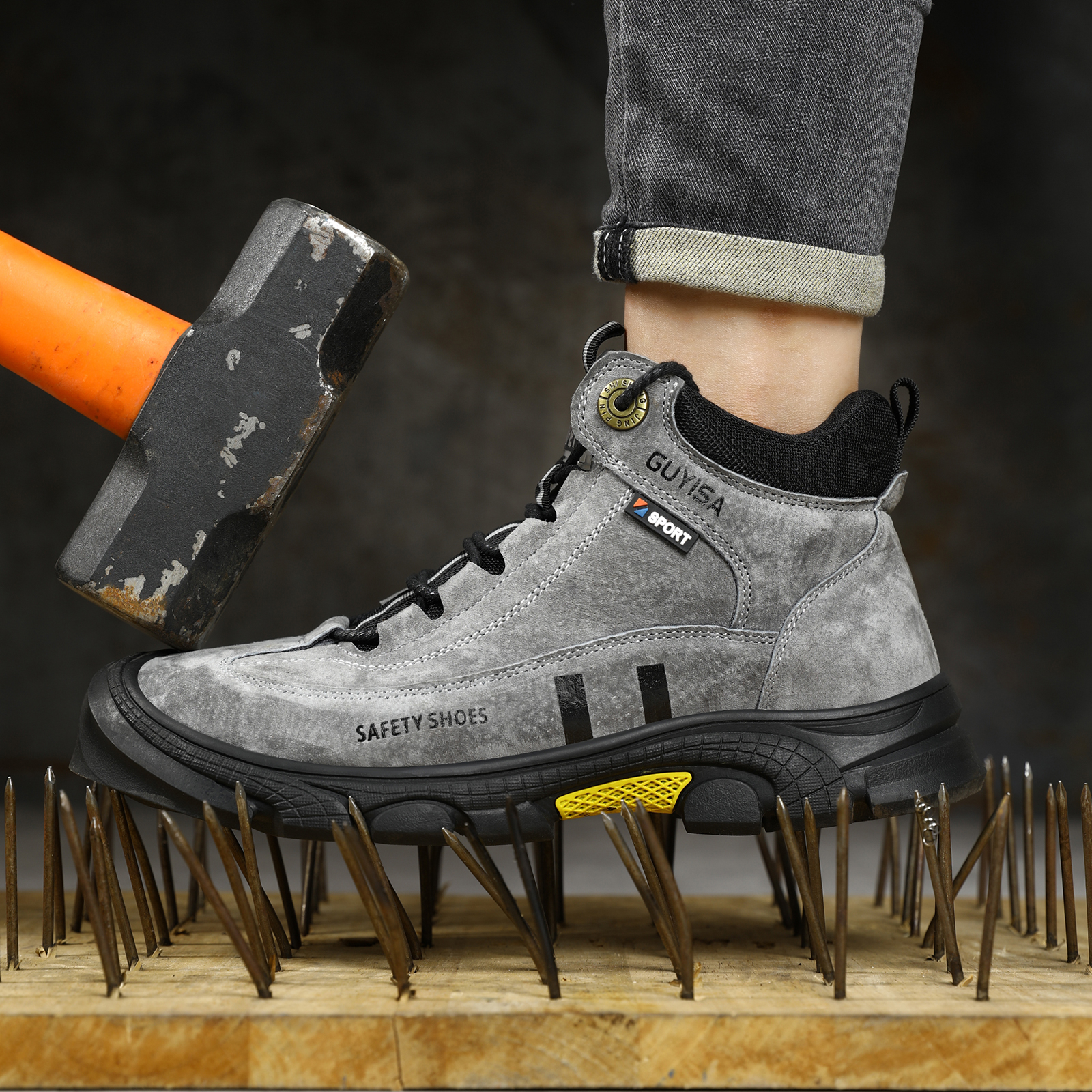 Men's work shoes with rubber s - Leather Work Fabric ulasan dan harga