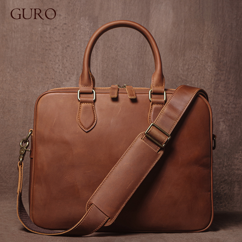 GURO Men Crazy Horse Cowhide B - Leather Work Bag ulasan dan harga