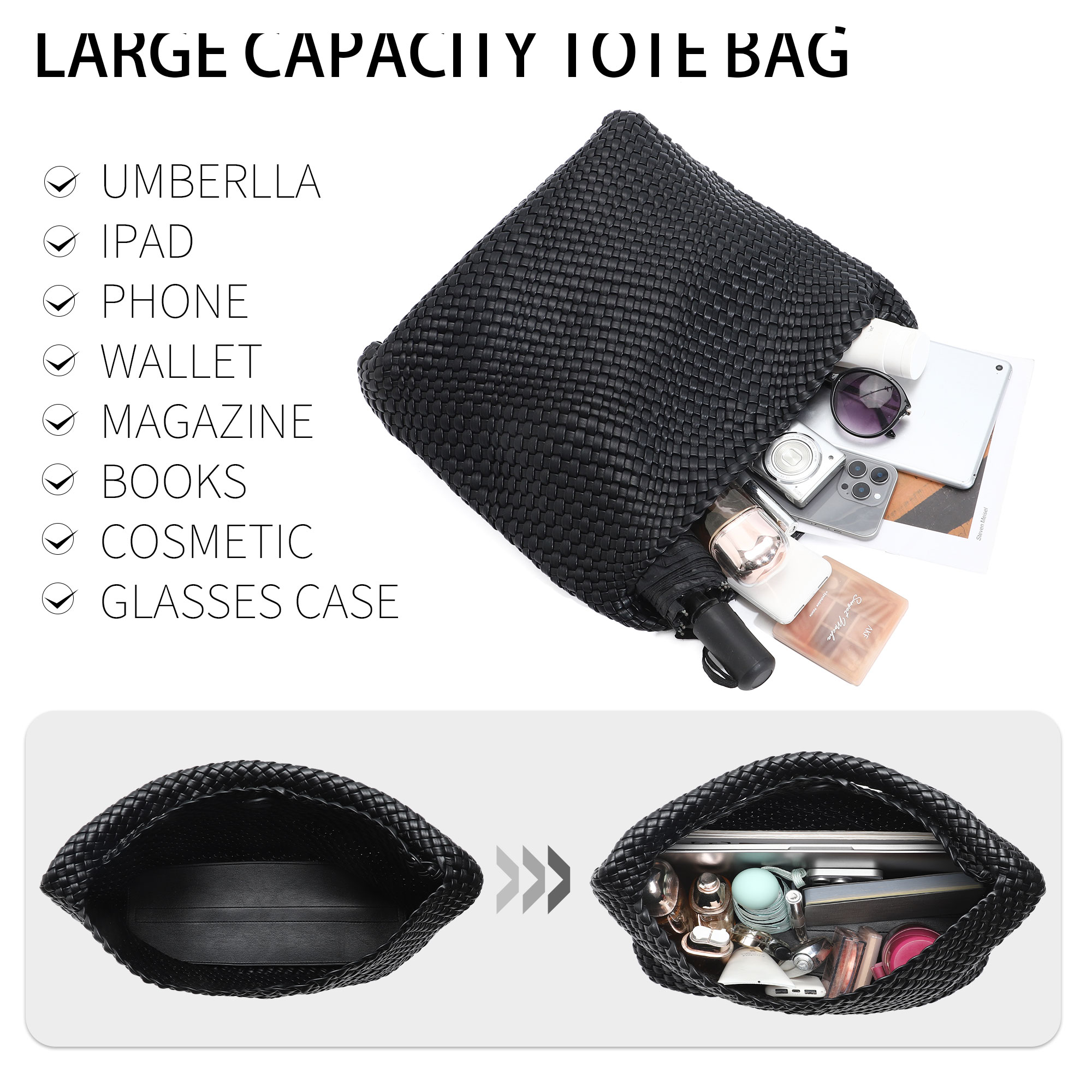Large Woven Tote Bag for Women - Leatherwork Wallet ulasan dan harga
