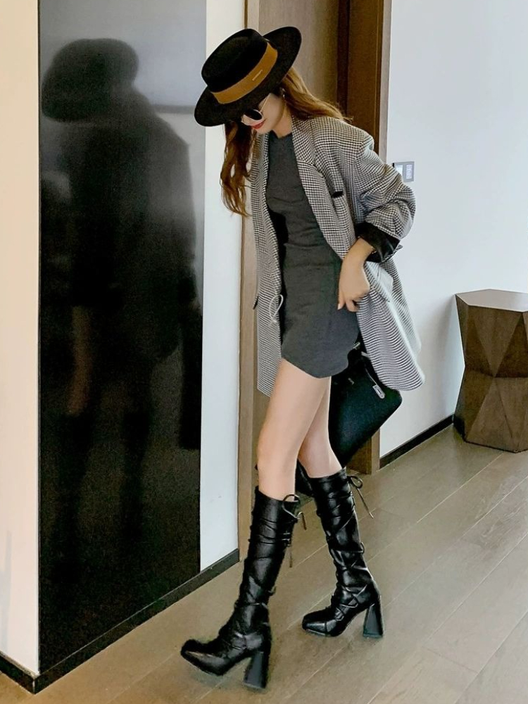 Autumn Winter Leather Strap Kn - Leather Work Women Shoes ulasan dan harga